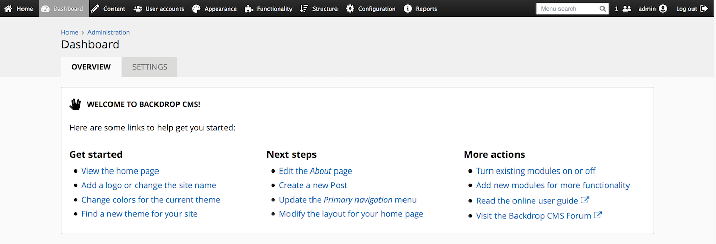 A screenshot of the new Welcome block on the dashboard.
