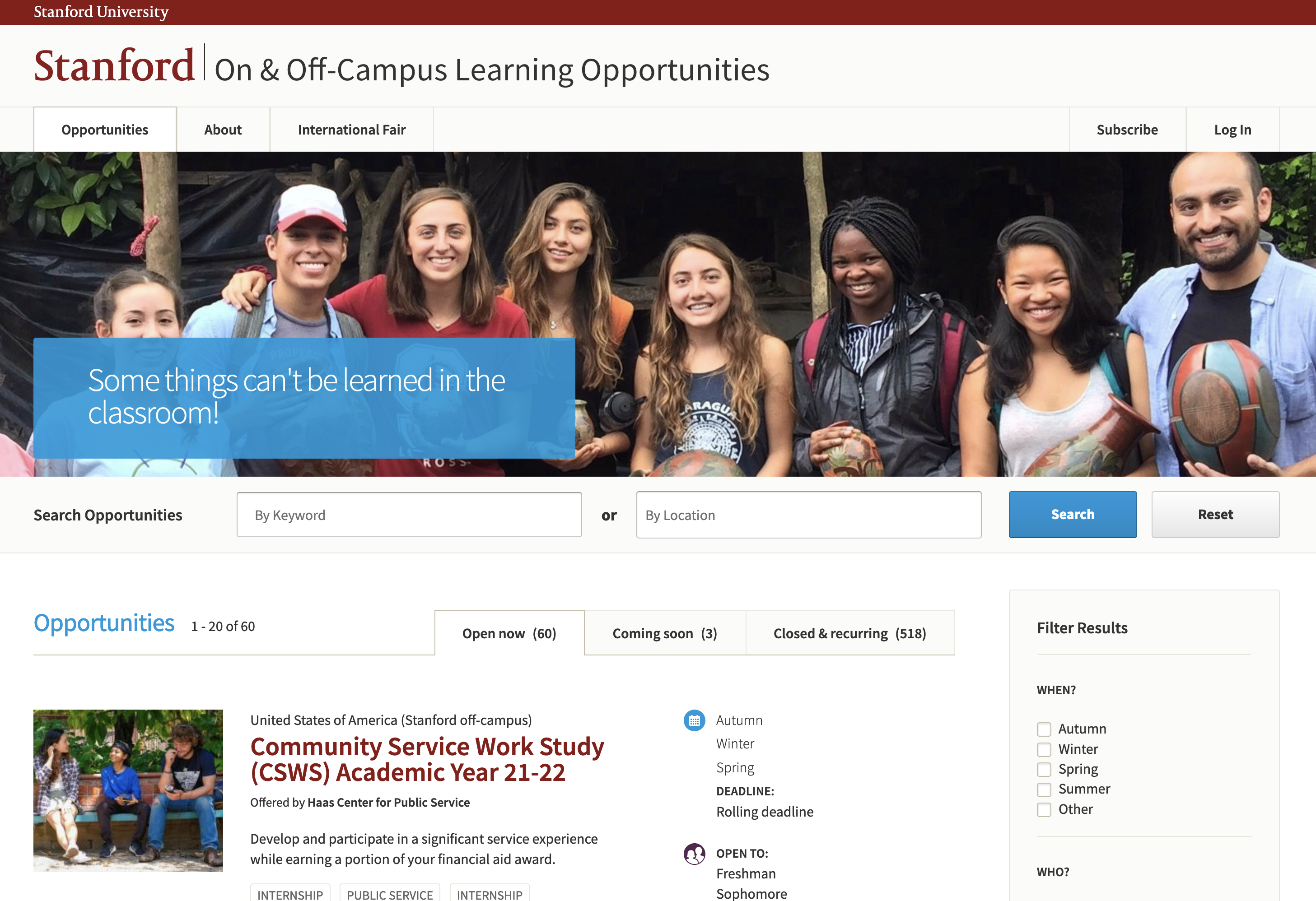 Stanford On and Off Campus Opportunities