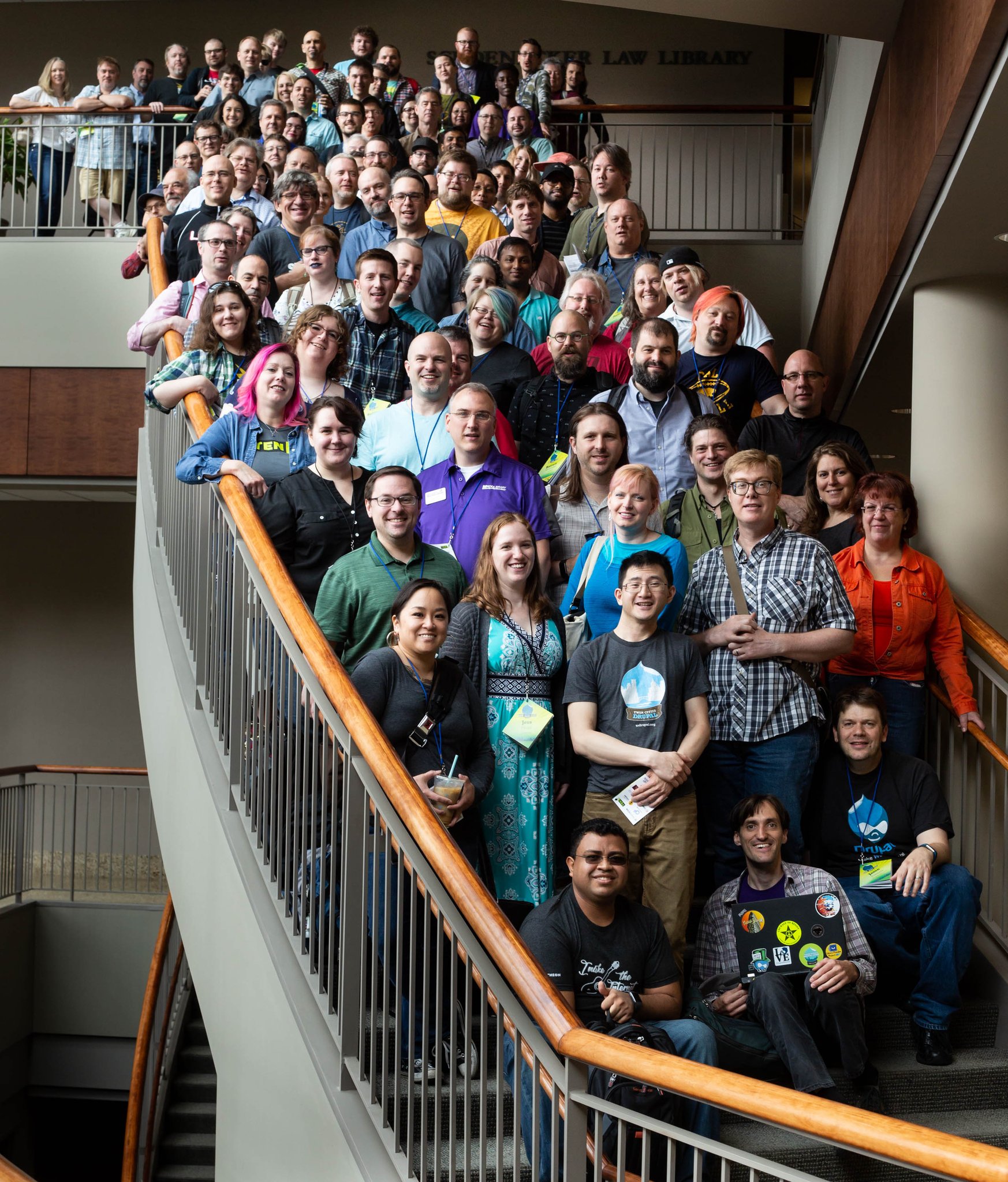 Group photo, everyone on the staircase. Twin Cites Drupal Camp 2018