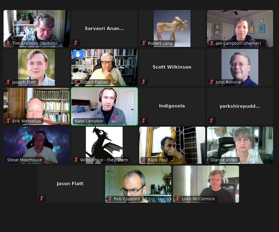 A screenshot of a zoom session with about 15 participants