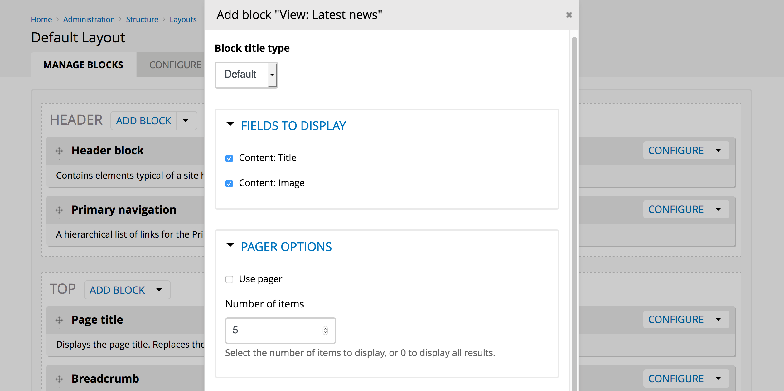 New block settings for view displays.