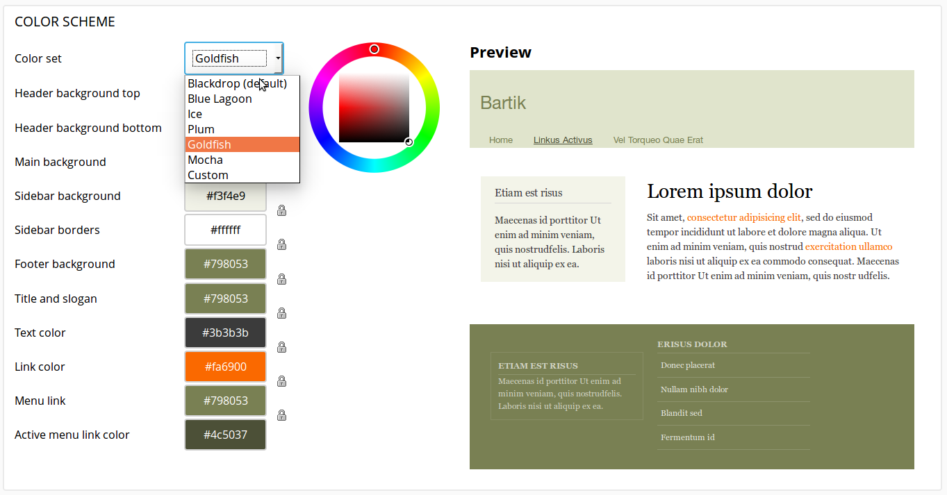 Color settings form for Bartik.