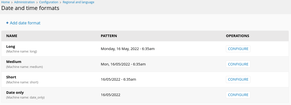 Default date formats for sites that set timezone outside of USA. 