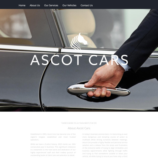 The top of the Ascot cars home page showing a hand on a the door handle of a beautiful car,