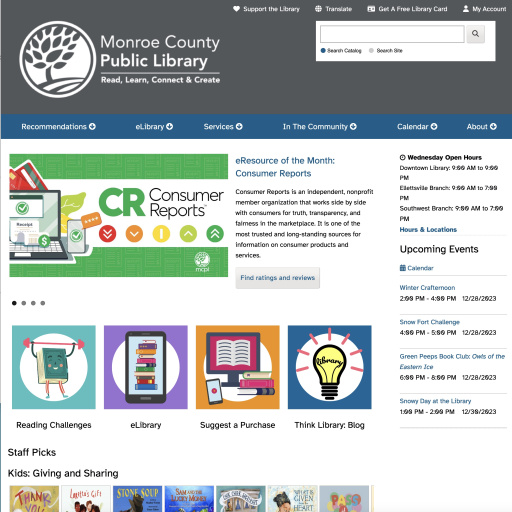 Homepage of the Monroe County Public Library